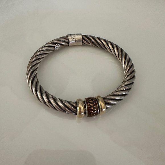 ALS Italy Sterling Silver & 18K Gold Cable Bangle Hinged Bracelet - Picture 1 of 14